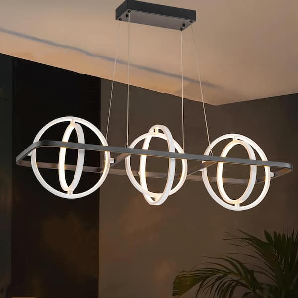RRTYO Alliber 6-Light Modern Rectangular Globe Dimmable Integrated LED 3000K Warm Light Black Adjustable Orbit Chandelier