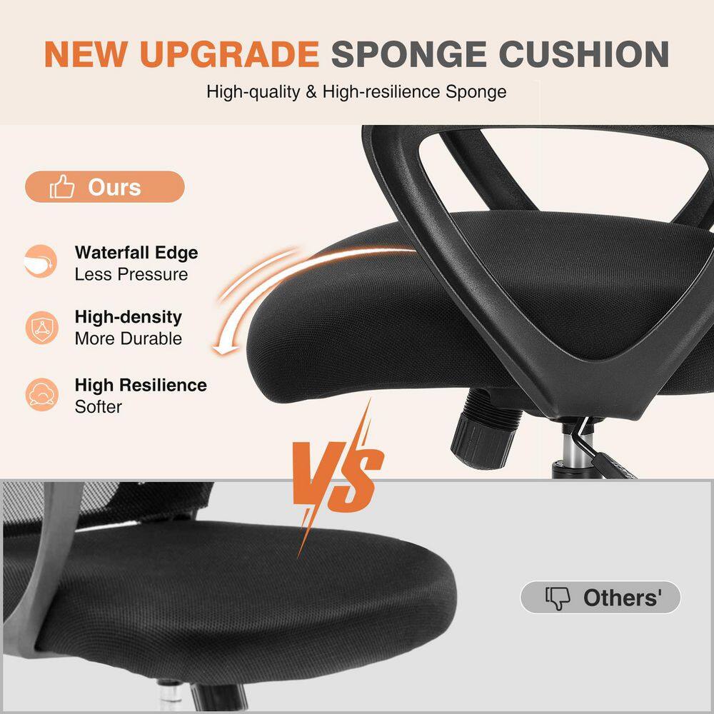 Swivel Office Chair and Mesh Foam Ergonomic Gaming Chair in Black with Adjustable Foot Ring and Back Storage Basket - Thumbnail 3