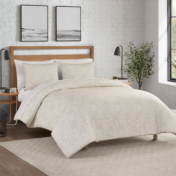 Ava Floral Jacquard 3-Piece Beige Polyester Full/Queen Duvet