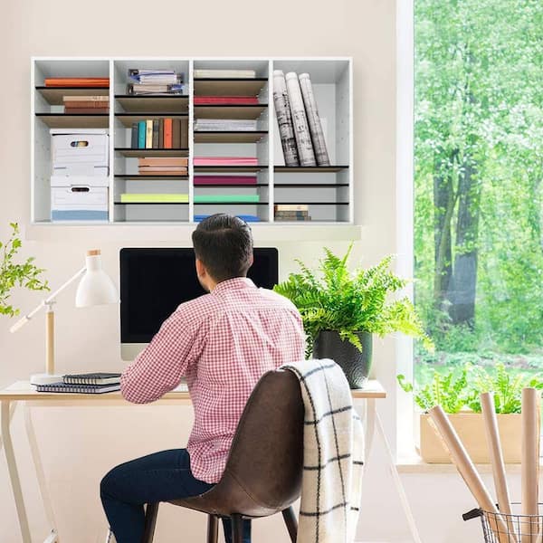 AdirOffice - 36 Compartment Wood Adjustable File Cabinet Literature Organizer, White (2-Pack)