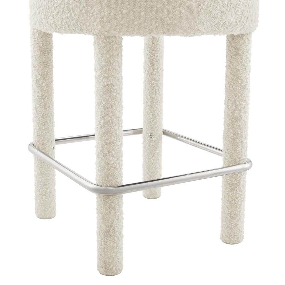 Ivory Boucle Fabric and Metal Counter Stool Set