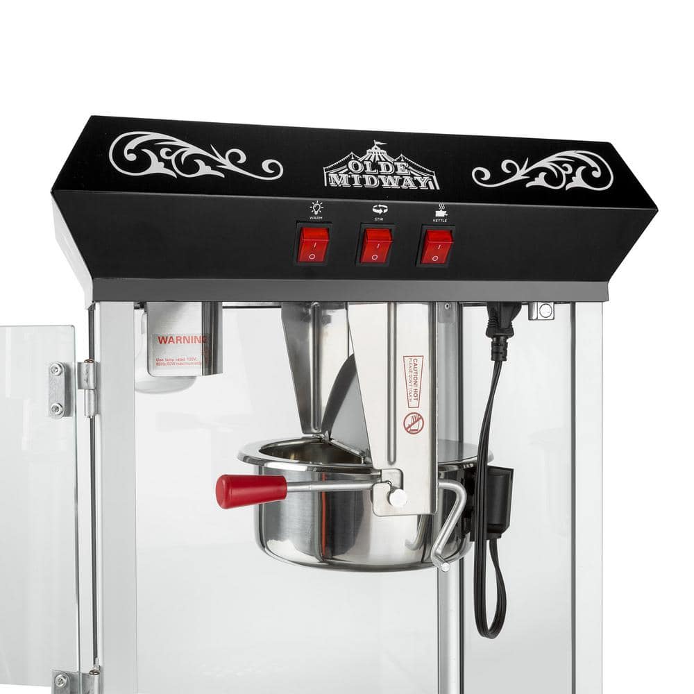 Old-Fashioned Black Steel Tabletop Popcorn Machine with Cart