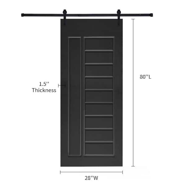 Modern Design 28 in. x 80 in. MDF Panel Black Sliding Barn Door with Hardware Kit