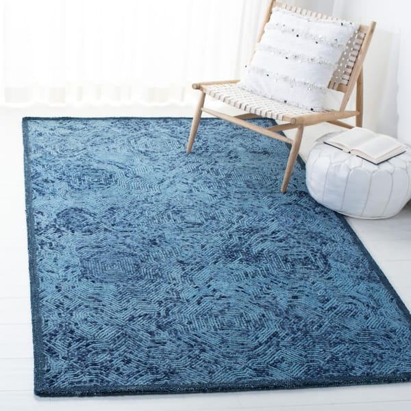 Ikat Dark Blue Doormat 3 ft. x 5 ft. Striped Border Area Rug