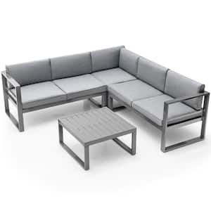 4-Piece Patio Furniture Set Aluminum Frame Loveseat Coffee Table Cushions Deck Grey