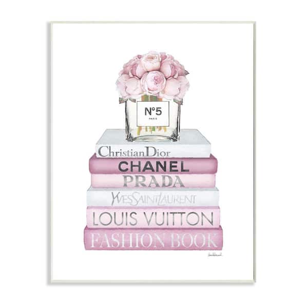 Stupell Industries Pink Rose Bouquet and Fashion Designer Bookstack Wood Wall Art - 13 x 19