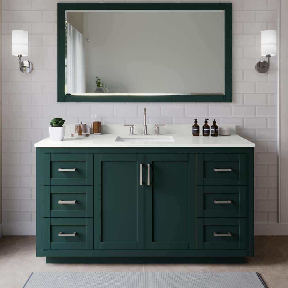 Miranda 66 in. W x 22 in. D x 33.75 in. H Single Bath Vanity in Green with White Quartz Top price history on PriceWatchPro