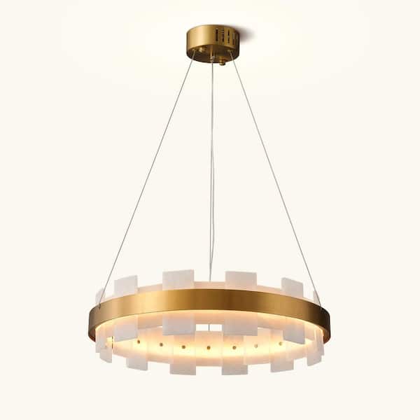 Modern 20 in. 1-Light Intergrated LED Gold Chandelier, Luxury Alabaster Chandelier for Living Room, Enterway, Foyer