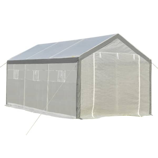 Outsunny 9.8 ft. x 19.7 ft. x 9.2 ft. Polyethylene White Greenhouse with 2 Roll-up Doors and 6 Windows