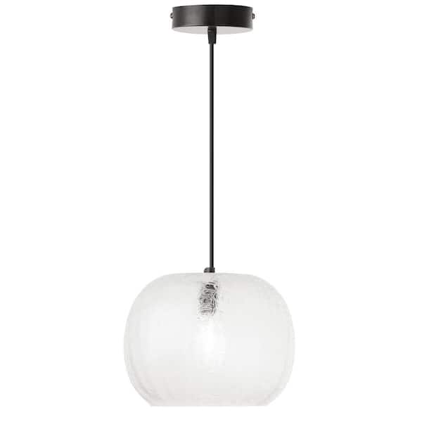 River of Goods Luna 25-Watt 1-Light Black Pendant Light with Clear Blown Glass Textured Globe Shade