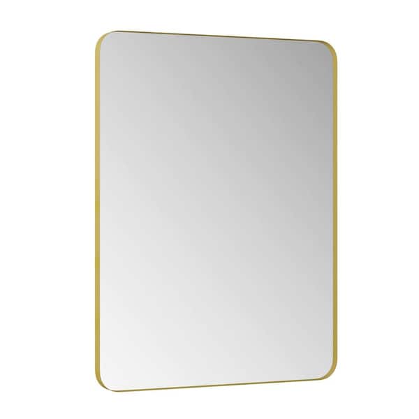 WELLFOR 30 in. W x 40 in. H Rectangular Metal Framed Wall Bathroom Vanity Mirror in Gold