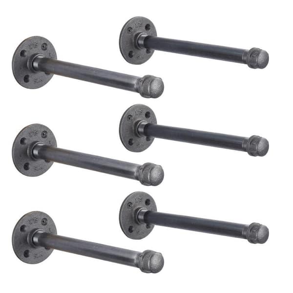 PIPE DECOR 1/2 in. Black Pipe 10 in. L Wall Mounted Shelf Bracket Kit (6-Pack)