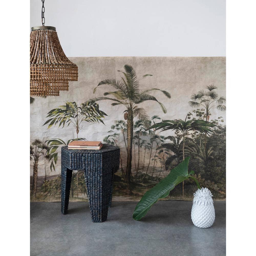 Storied Home Metal Rattan and Wood Bead Chandelier Brown: ETL Listed, Iron Canopy, Adjustable Height
