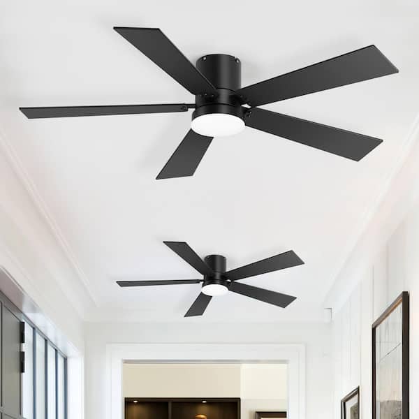 Breezary Vladimir 42 in. Standard Black Flush Covered Outdoor Ceiling Fan w/ LED Light Black/Brown Blade Remote Included (2-Pack)