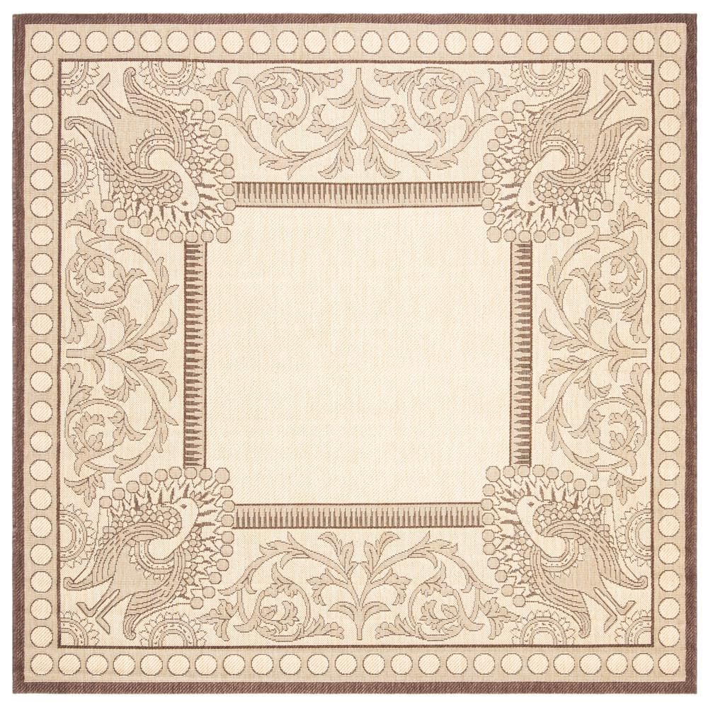 SAFAVIEH Courtyard Natural/Chocolate 7 ft. x 7 ft. Square Border Indoor ...