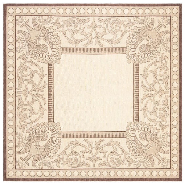SAFAVIEH Courtyard Natural/Chocolate 7 ft. x 7 ft. Square Border Indoor/Outdoor Patio  Area Rug