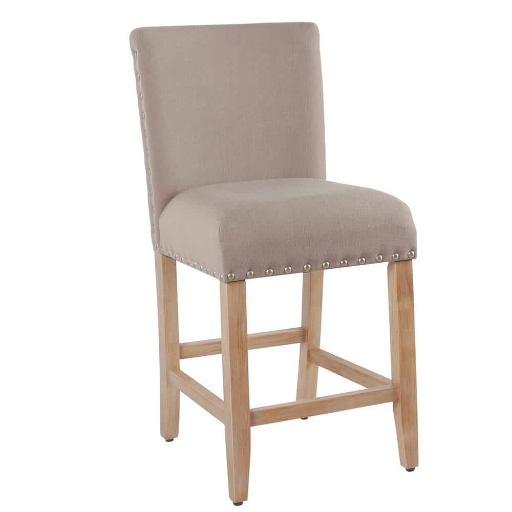 Tan Upholstered 24" Counter Height Barstool with Nailhead Trim