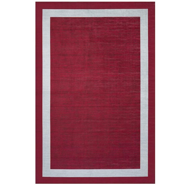 PLAYA RUG Everest Burgundy Creme 5 ft. 8 in. x 9 ft. Machine Washable Geometric Modern Border Polyester Non-Slip Backing Area Rug