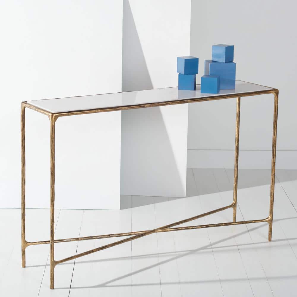 Evelynn Aristocratic Airy Glamour 48'' Brass & White Marble Console Table