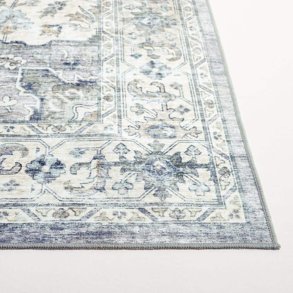 Light Grey and Beige Medallion Synthetic Washable Area Rug 5' x 8'