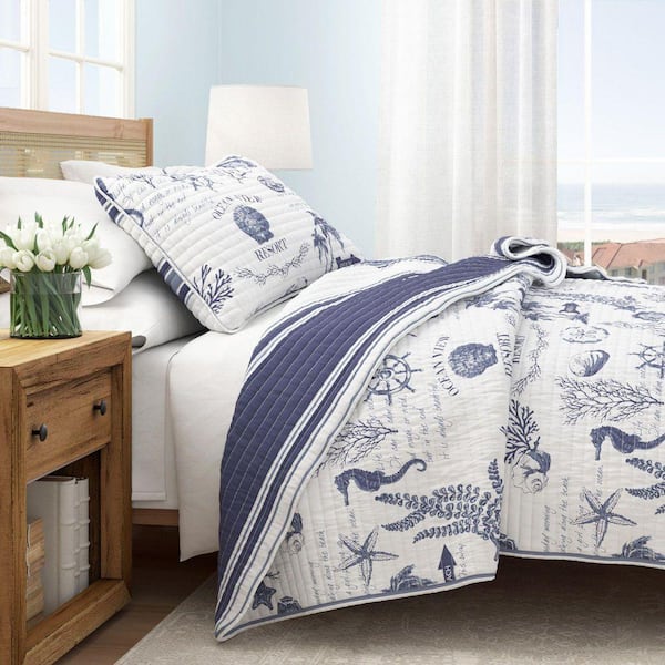 Blue Navy Coastal 2-Piece Twin / Twin XL Cotton Quilt Bedding Set
