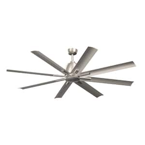 Breda 65 in. Outdoor Brushed Nickel Downrod Mount Ceiling Fan with Remote Included for Patios or Porches