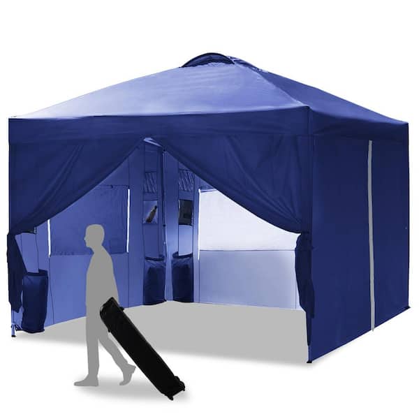 10 ft. x 10 ft. Navy Blue Instant Canopy Pop Up Tent with 4-Sidewalls
