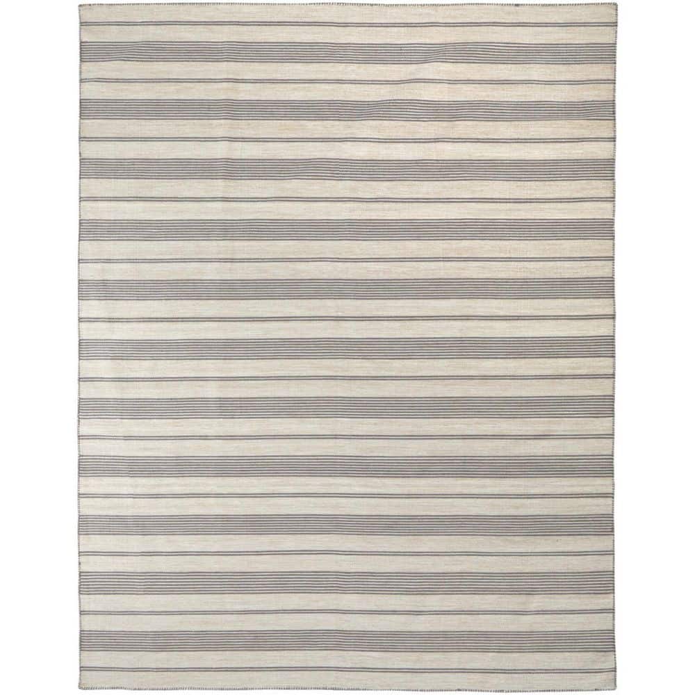 Handmade Ivory and Gray Striped Synthetic Area Rug, 5' x 8'