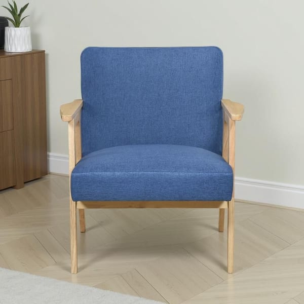 Cathy Blue and Natural Brown Fabric Arm Chair with 4 Legs Base Style