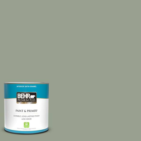 BEHR PREMIUM PLUS 1 qt. #N390-4 Bitter Sage Satin Enamel Low Odor ...