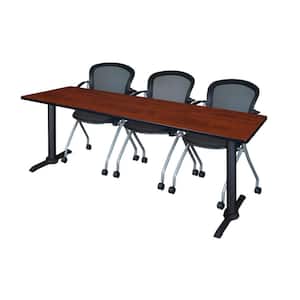 Bucy 84 in. x 24 in. Black Training Table Cherry and 3-Cadence Nesting Chairs