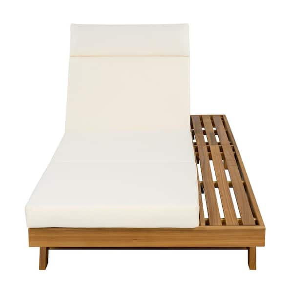 AcaciaLuxe White Acacia Outdoor Chaise with 3-Layer 4 in. Cushion Guard