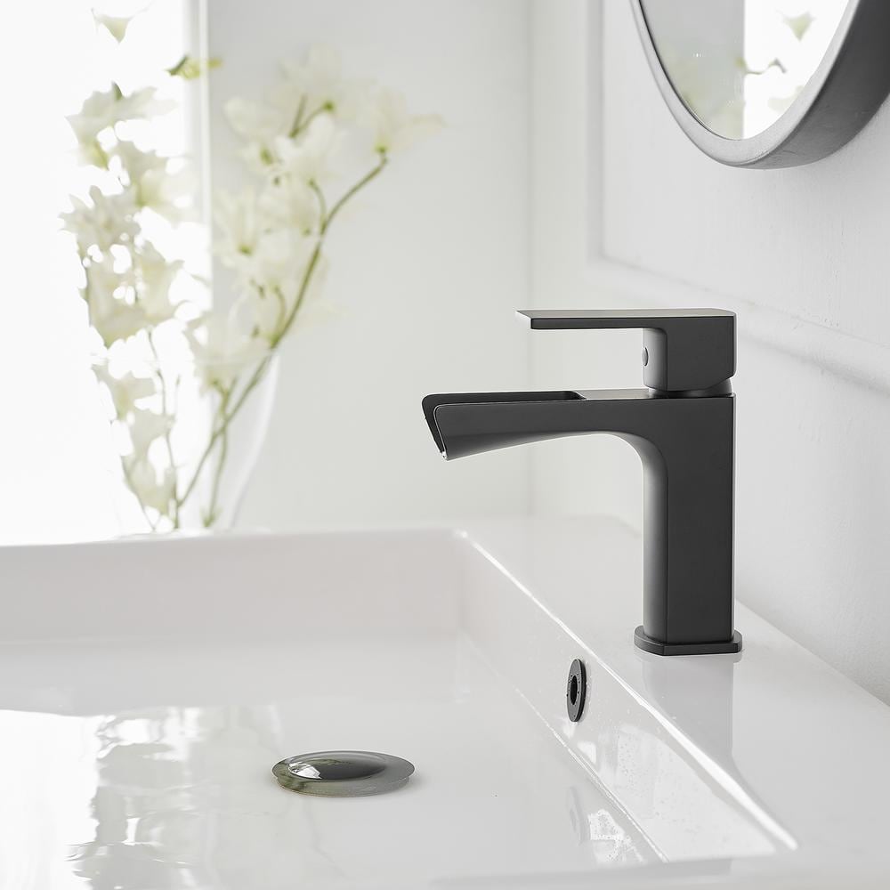 Matte Black Single-Handle Waterfall Bathroom Faucet with Drain Assembly
