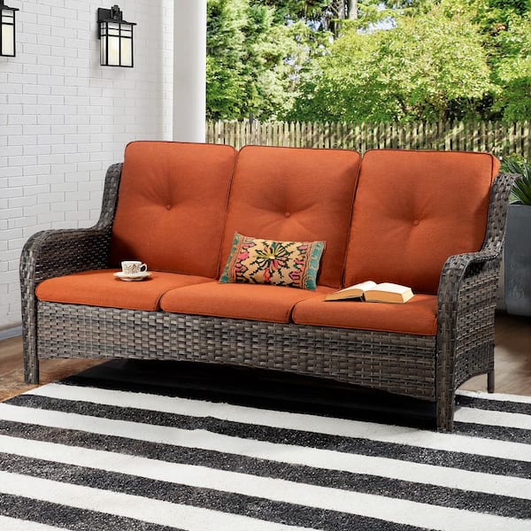 Gardenbee 3 Seat Wicker Outdoor Patio Sofa Sectional Couch with