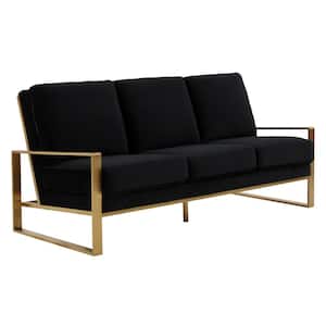 Jefferson 77.1 in. Square Arm Velvet Contemporary Modern Rectangle Sofa in Black