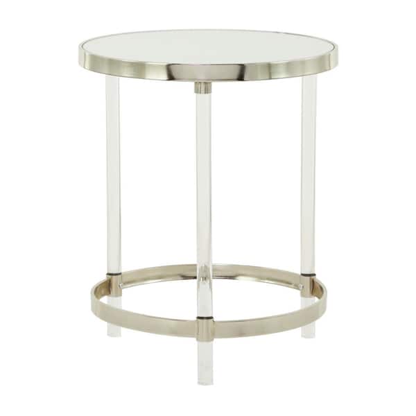 Litton Lane 19 in. Silver Large Round Glass End Accent Table with ...
