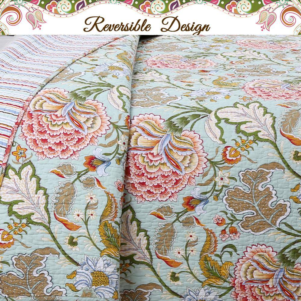 Blooming Camellia Floral Cotton Queen Quilt Set
