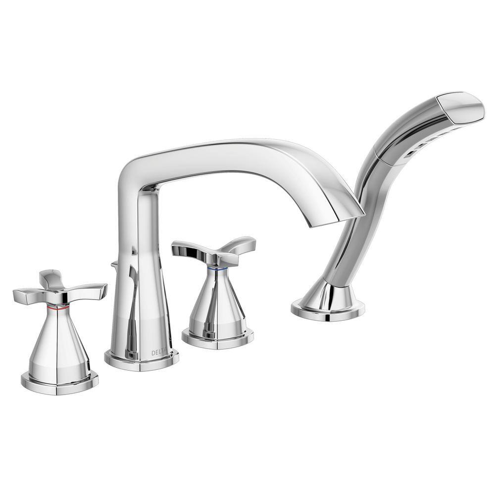 Delta Stryke 2-Handle Deck Mount Roman Tub Faucet Trim Kit with Handshower in Chrome (Valve Not Included), Grey -  T47766