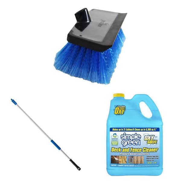 10 in. Waterflow Scrub Brush with Squeegee, 48 in. Aluminum Pole and 1 Gal. Deck and Fence Cleaner