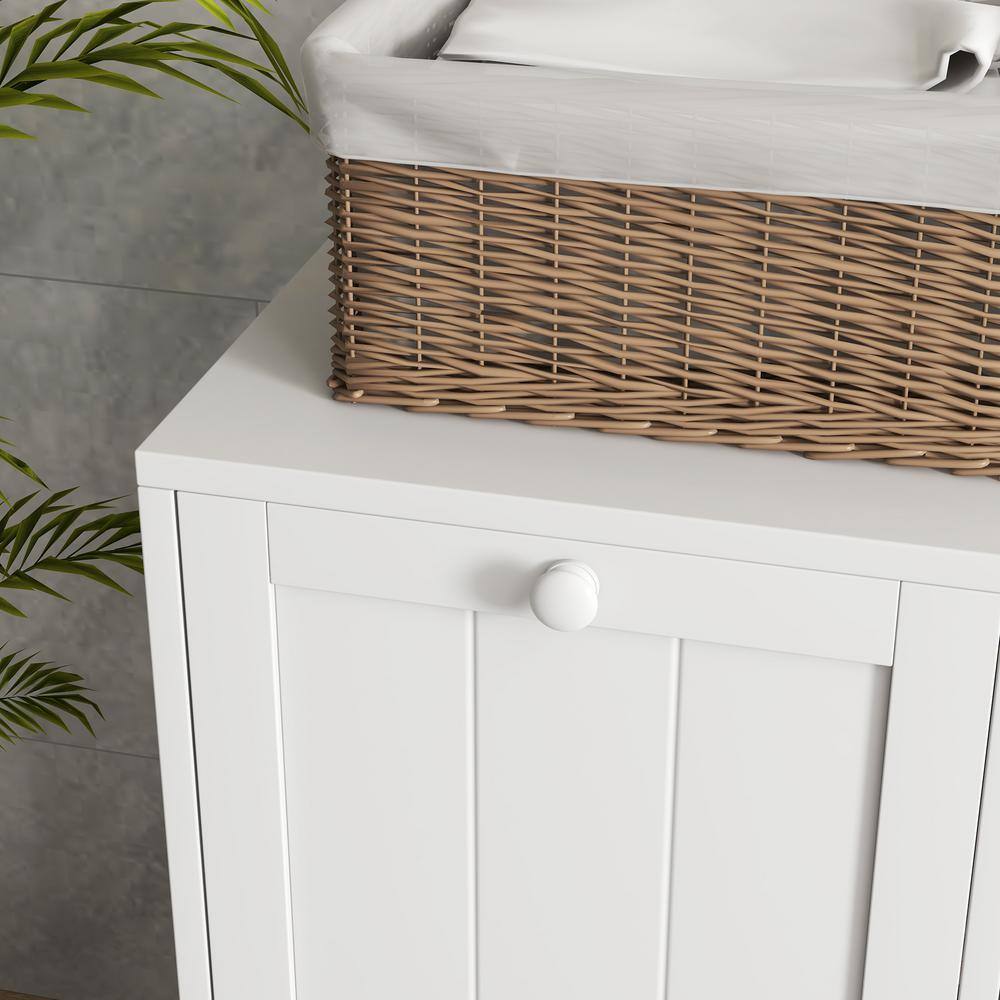 White Modern Tilt-Out Laundry Hamper Cabinet with 2 Compartments
