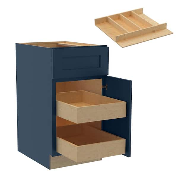 Home Decorators Collection Newport 18 in. W x 24 in. D x 34.5 in. H Assembled Plywood Base Kitchen Cabinet in Mythic Blue with 2ROT Utility RH
