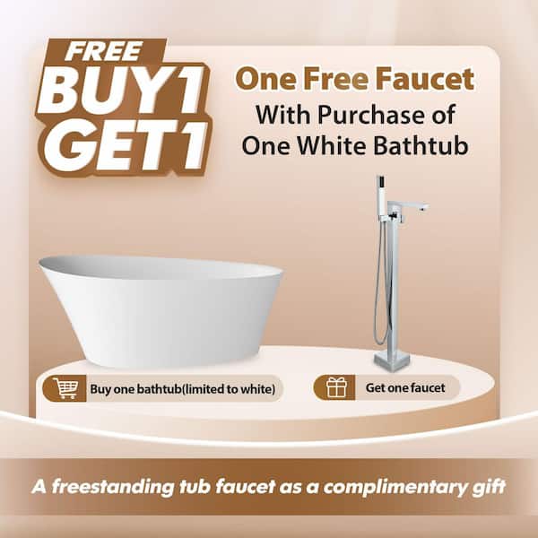 (GIFT) 65 in. x 37 in. Freestanding Solid Surface Stone Resin Soaking Bathtub in Matte White