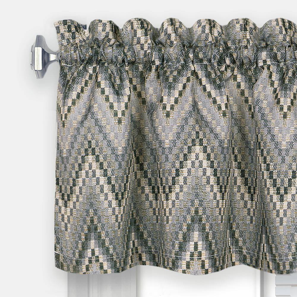 Charcoal Chevron Polyester Rod Pocket Tier Curtains and Valance Set