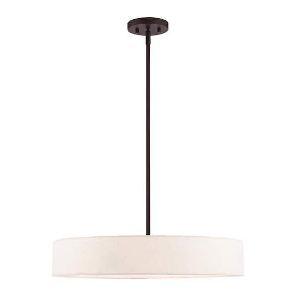 AVIANCE LIGHTING Ambridge 4-Light Bronze Pendant with Oatmeal Fabric Shade