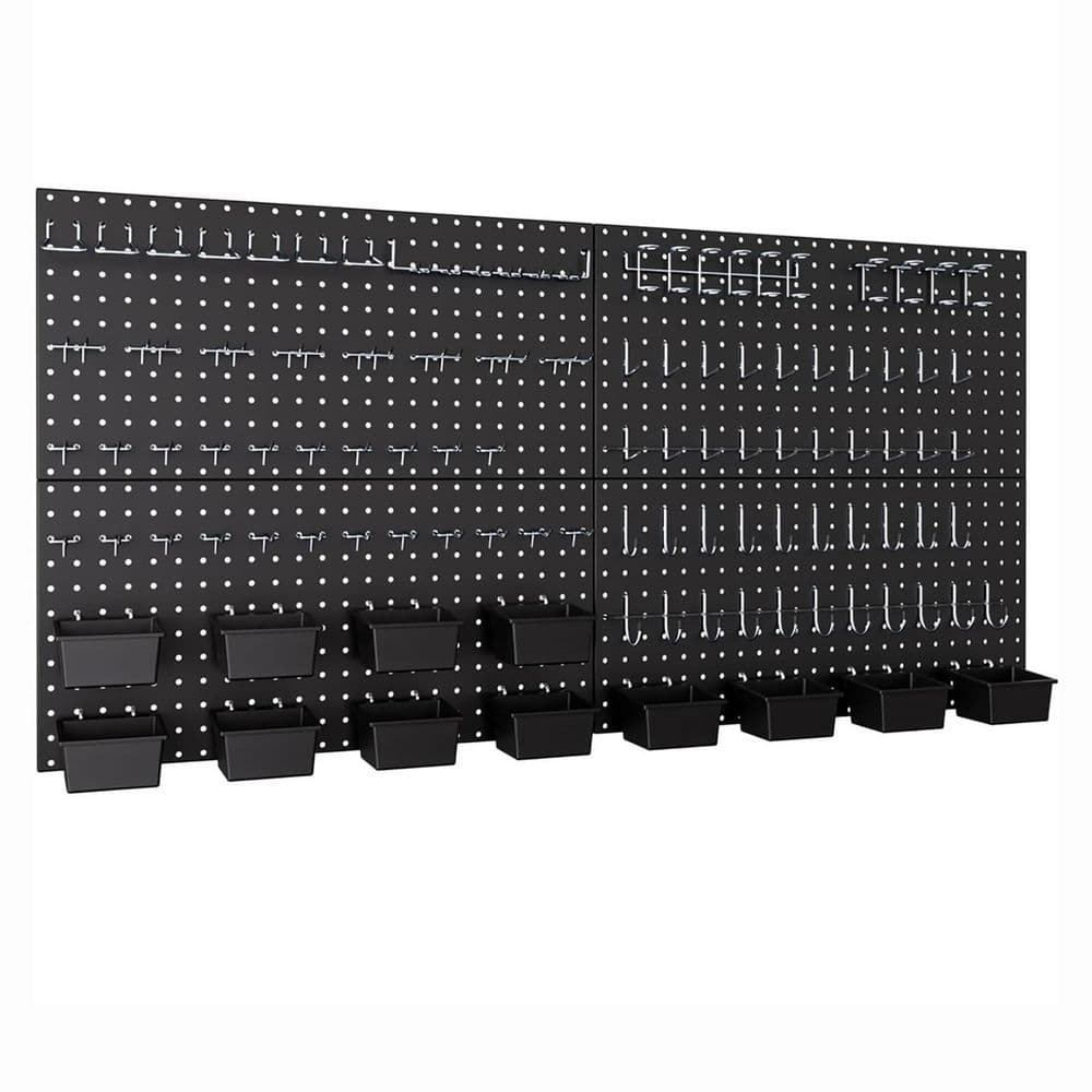 48 in. Black Galvanized Metal Pegboard Wall Rack with Hooks Kit and Bins, 4 Piece, Rust Resistant Organizer price history on PriceWatchPro