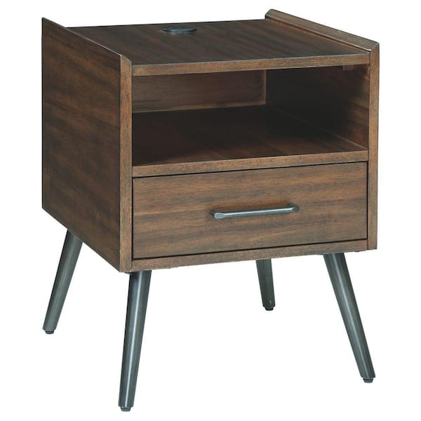 Benjara 18 in. Brown Rectangle Wood End Table with 2-Drawer
