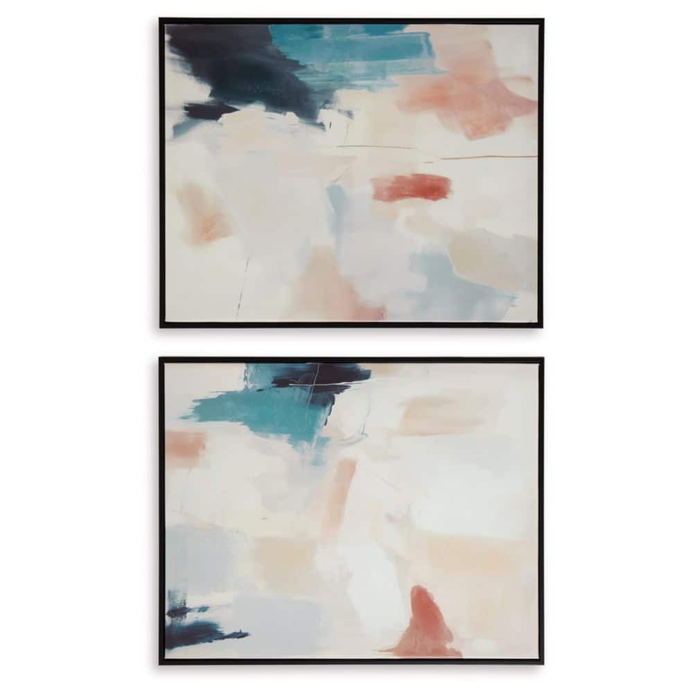 Abstract Blue and Pink Framed Canvas Wall Art Set