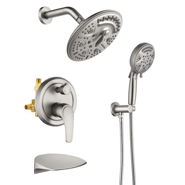 Aurora Decor Amo Single-Handle 15-Spray Round Shower Faucet with Waterfall Spout in Brushed Nickel(Valve Included)