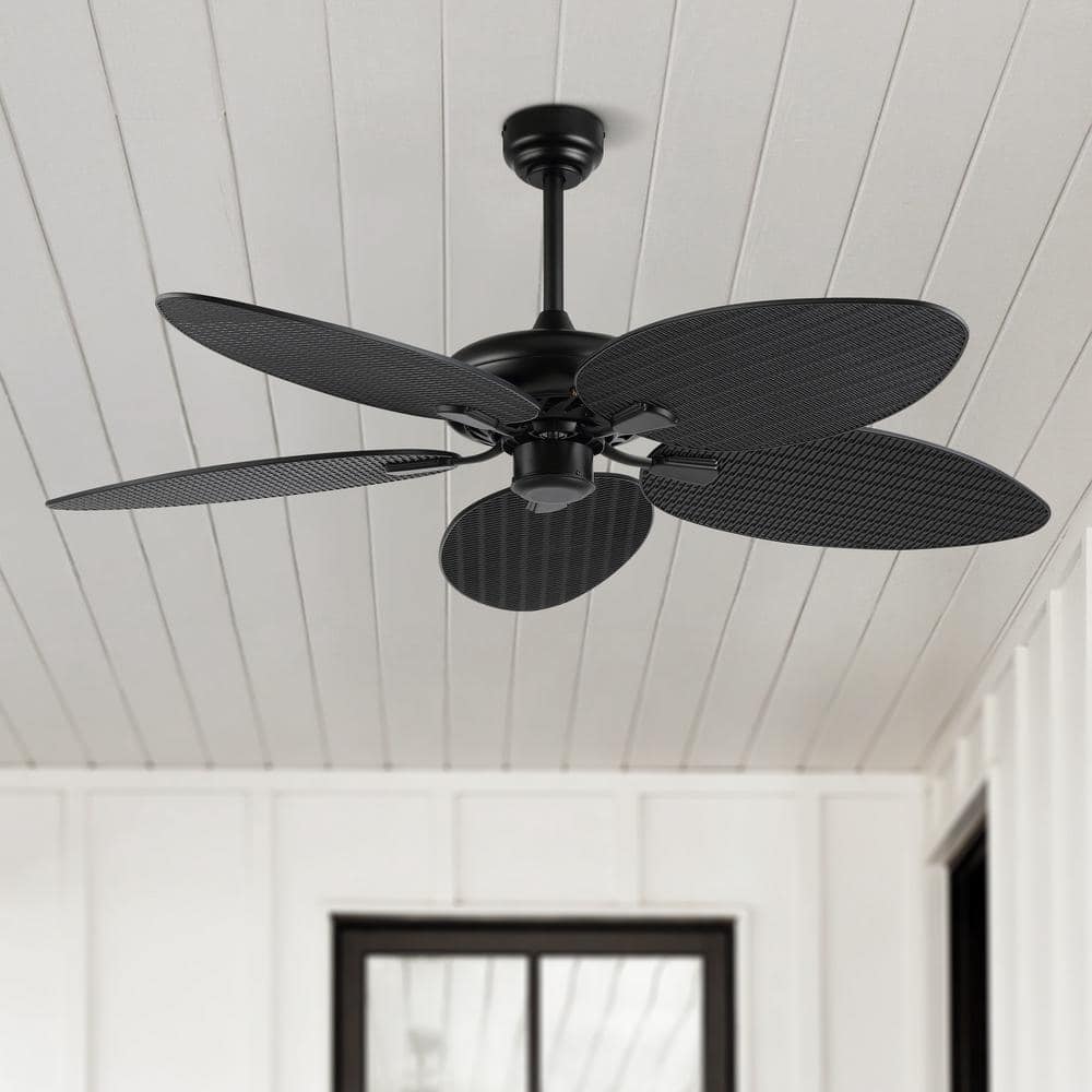Raffles 52" Black Palm Blade Ceiling Fan with Remote Control