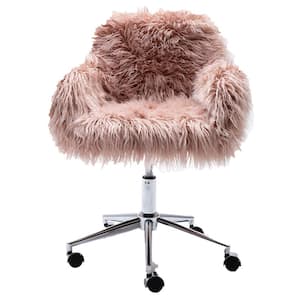 Pink and Silver Faux Fur Upholstered Chrome Base.Adjustable Office Chair
